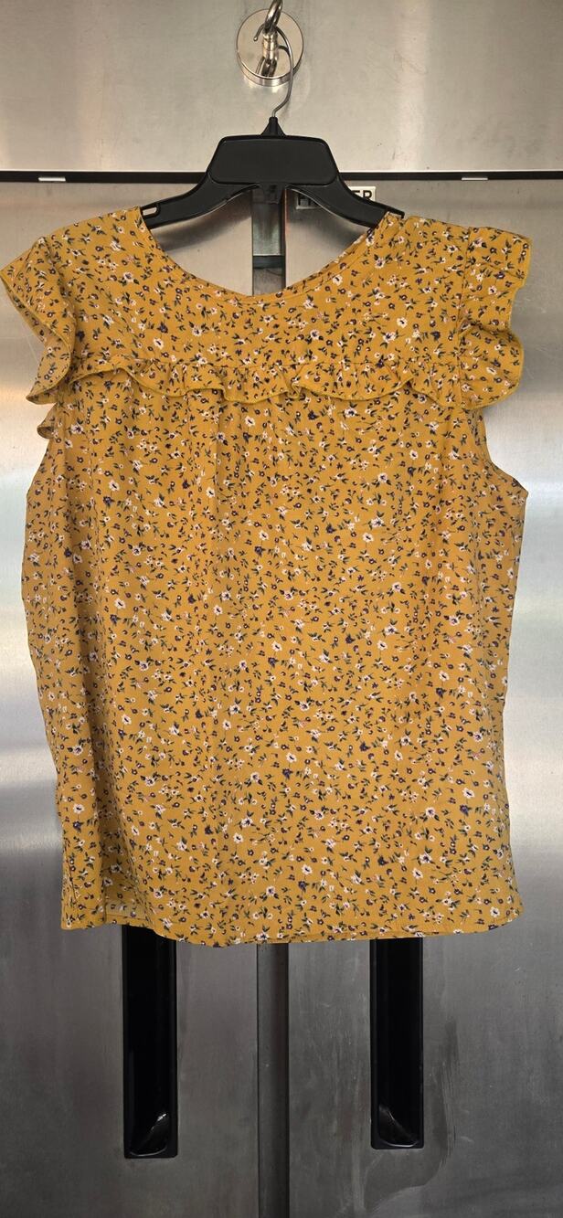 Shein Mustard Floral Print Ruffle Sleeve Blouse Top Size XL